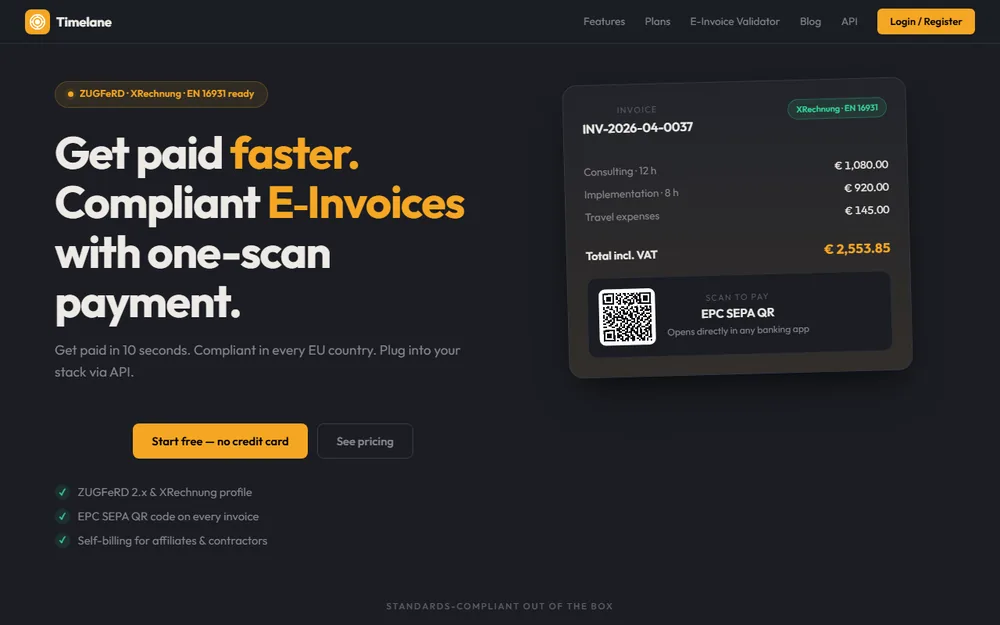 Timelane home page